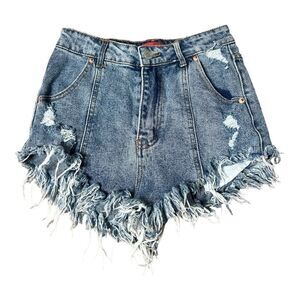 Signature 8 Women’s High Rise Distressed Raw Hem Denim Jean Shorts S8900 Small